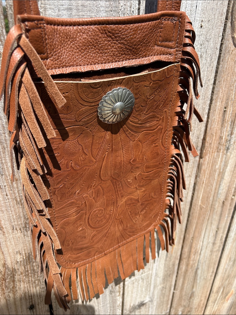 Tooled Fringe Crossbody Bag in Brown - Picture 5 of 5